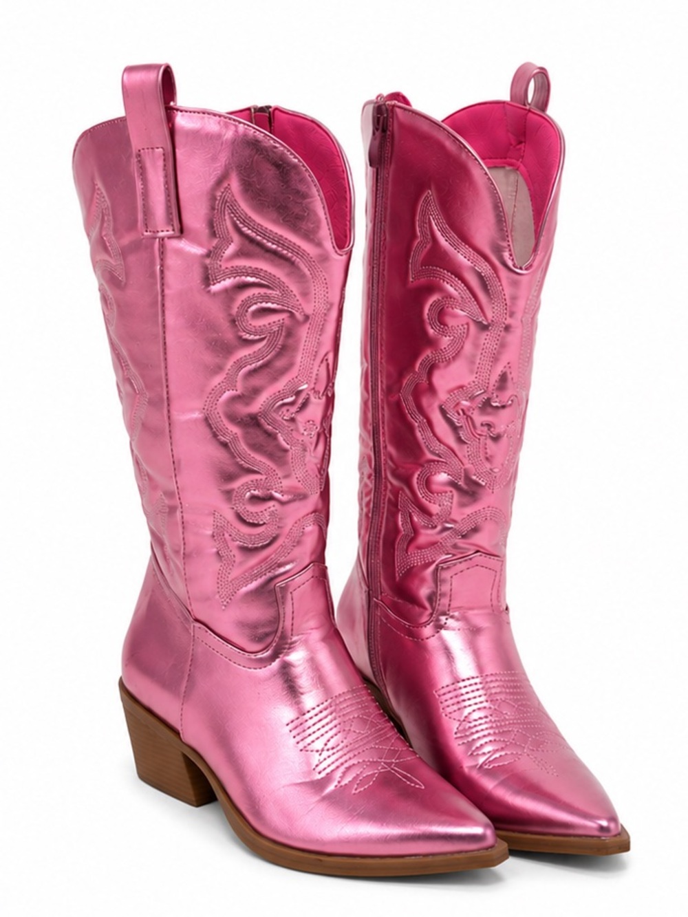 Nasty Gal Metallic Pink Western Knee-High Boots